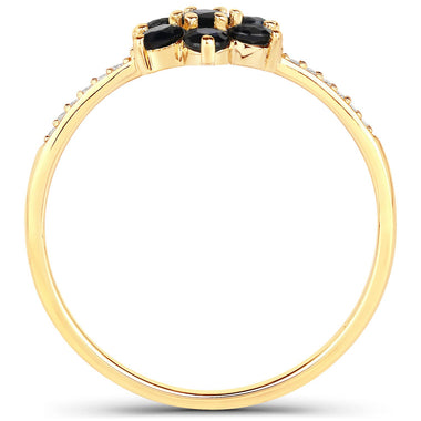 0.45 Carat Genuine Blue Sapphire and White Diamond 10K Yellow Gold Ring - 0