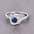 0.73 Carat Genuine Blue Sapphire and White Diamond 14K White Gold Ring-4