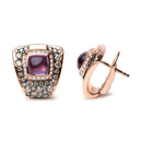 18K Rose Gold 1 1/2 Cttw Round Diamond and 7mm Cushion Cut Purple Amethyst Gemstone Geometrical Statement Stud Earrings (Brown and G-H Color, SI1-SI2 Clarity)-3