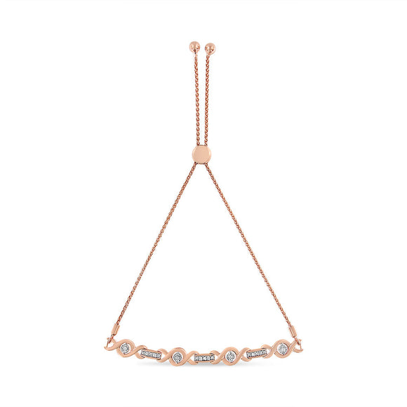 14K Yellow Gold Plated .925 Sterling Silver Channel Set Diamond Accent Twist 4â€-10â€ Adjustable Bolo Bracelet (I-J Color, I3 Clarity)