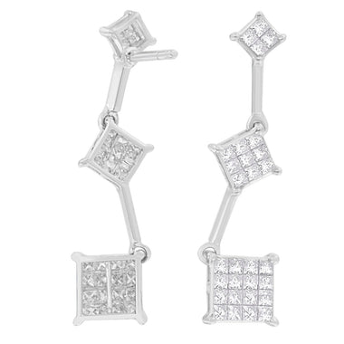 14K White Gold 1 cttw Princess Cut Diamond Earrings (G-H, VS1-VS2) - 0