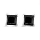.925 Sterling Silver 4.00 Cttw Princess-Cut Square Black Diamond Classic 4-Prong Stud Earrings with Screw Backs-1