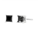 14K White Gold 4.00 Cttw Princess-Cut Treated Black Diamond Classic 4-Prong Stud Earrings with Screw Backs (Fancy Color-Enhanced, I2-I3 Clarity)-2