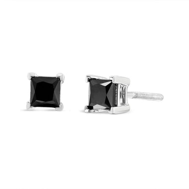 14K White Gold 4.00 Cttw Princess-Cut Treated Black Diamond Classic 4-Prong Stud Earrings with Screw Backs (Fancy Color-Enhanced, I2-I3 Clarity) - 0