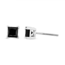 .925 Sterling Silver 4.00 Cttw Princess-Cut Square Black Diamond Classic 4-Prong Stud Earrings with Screw Backs-3