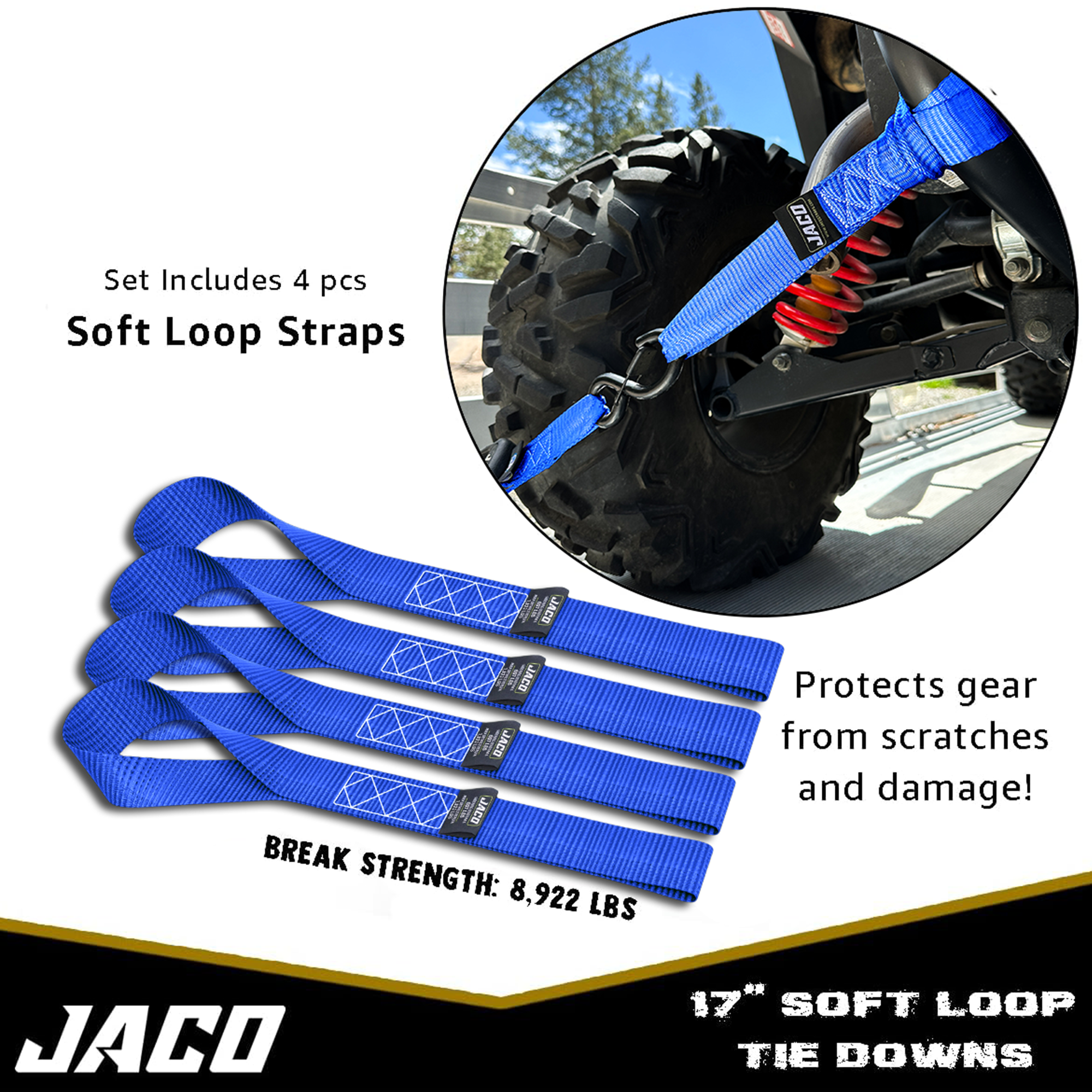 Heavy Duty Ratchet Tie Down Straps with Soft Loops (1.6" x 8 ft) | AAR Certified Break Strength (5,208 lbs)