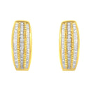 10K Yellow Gold 3/4 Cttw Pave and Channel Set Diamond Triple Row Modern Hoop Earrings (I-J Color, I2-I3 Clarity)-3