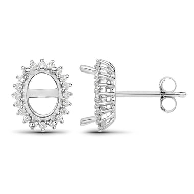 0.26 Carat Genuine White Diamond 14K White Gold Semi Mount Earrings - holds 8x6mm Oval Gemstones - 0
