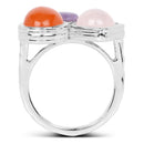 5.21 Carat Genuine Rose Quartz, Carnelian And Charolite .925 Sterling Silver Ring-2
