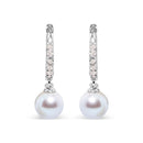 10K White Gold 6x6 MM Cultured Freshwater Pearl and Diamond Accent Drop Huggy Earring (H-I Color, I1-I2 Clarity)-1