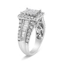 14K White Gold 2.00 Cttw Composite Head with Halo and Side Stones Diamond Ring (H-I Color, SI1-SI2 Clarity) - Ring Size 7-3