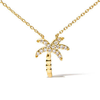 10K Yellow Gold 1/10 Cttw Round Diamond Palm Tree 18" Inch Pendant Necklace (H-I Color, I1-I2 Clarity) - 0