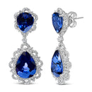 18K White Gold Blue Sapphire and Diamond 2.00 Cttw Diamond Halo Drop and Dangle Earring (G-H Color, SI1-SI2 Clarity)-2