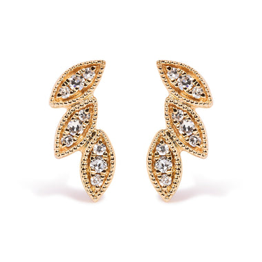10K Yellow Gold 1/10 Cttw Diamond Triple Leaf Stud Earring (H-I Color, I1-I2 Clarity)