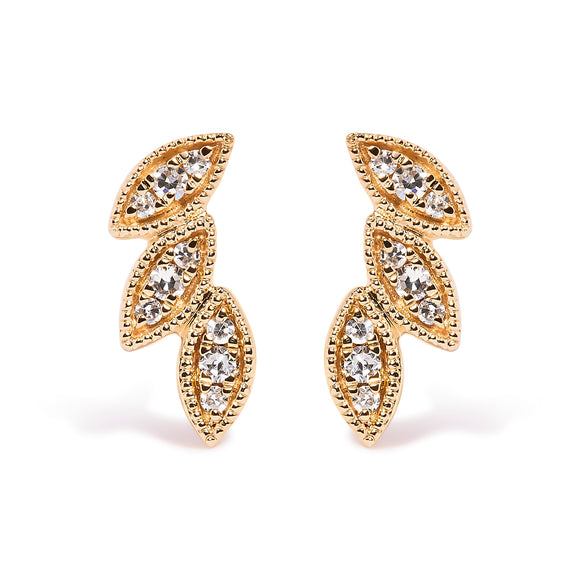 10K Yellow Gold 1/10 Cttw Diamond Triple Leaf Stud Earring (H-I Color, I1-I2 Clarity)