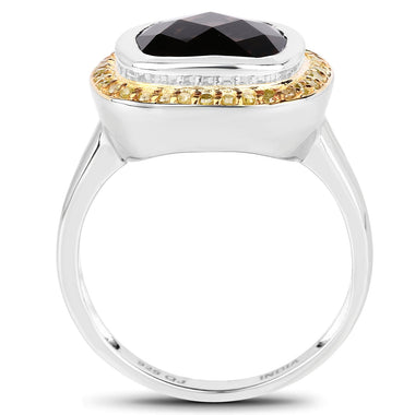 3.67 Carat Genuine Smoky Quartz and Yellow Diamond .925 Sterling Silver Ring - 0