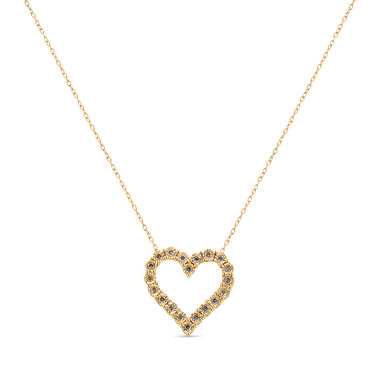 10K Yellow Gold Flashed .925 Sterling Silver 1/2 Cttw Champagne Diamond Miracle Plate Heart Pendant Necklace (K-L Color, I1-I2 Clarity) - 18"
