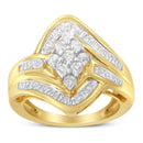 10K Yellow Gold over .925 Sterling Silver Diamond Bypass Cluster Ring (1 Cttw, I-J Color, I2-I3 Clarity) - Size 6-4
