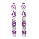 10K White Gold, Â½ Cttw Diamond, & Â½ Cttw Lab-Grown Blue Sapphire Leverback Hoop Earrings (H-I Color, I1-I2 Clarity)-2