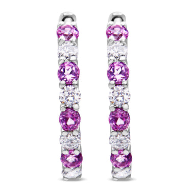 10K White Gold, Â½ Cttw Diamond, & Â½ Cttw Lab-Grown Blue Sapphire Leverback Hoop Earrings (H-I Color, I1-I2 Clarity) - 0