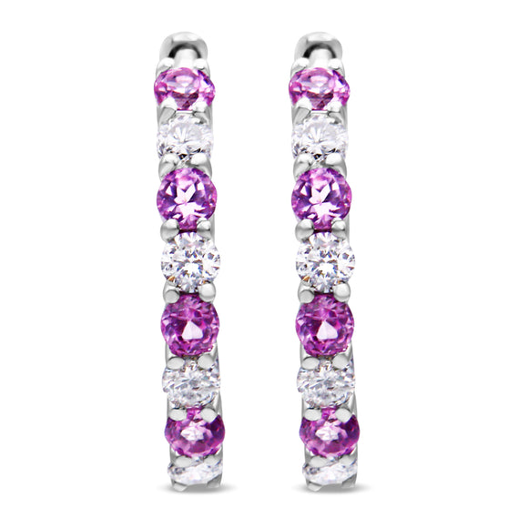 10K White Gold, Â½ Cttw Diamond, & Â½ Cttw Lab-Grown Blue Sapphire Leverback Hoop Earrings (H-I Color, I1-I2 Clarity)