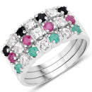 1.44 Carat Genuine Multi Stones .925 Sterling Silver Ring-1
