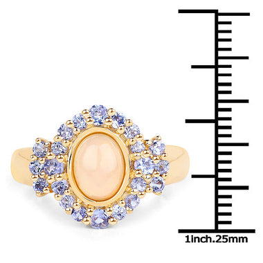 14K Yellow Gold Plated 1.74 Carat Genuine Ethiopian Opal and Tanzanite .925 Sterling Silver Ring - 0