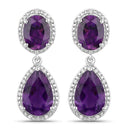 8.45 Carat Genuine Amethyst and White Diamond .925 Sterling Silver Earrings-1