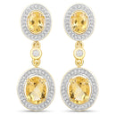 18K Yellow Gold Plated 5.70 Carat Genuine Citrine and White Topaz .925 Sterling Silver Earrings-1
