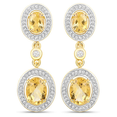 18K Yellow Gold Plated 5.70 Carat Genuine Citrine and White Topaz .925 Sterling Silver Earrings