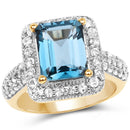 14K Yellow Gold Plated 5.03 Carat Genuine London Blue Topaz and White Topaz .925 Sterling Silver Ring-2