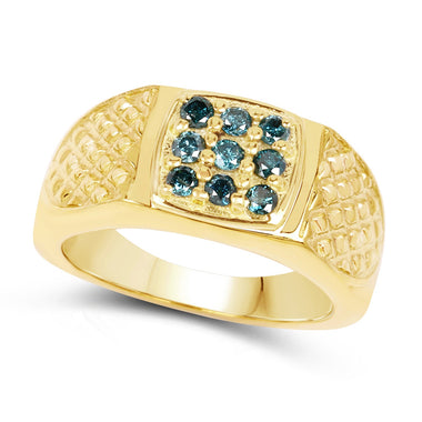 14K Yellow Gold Plated 0.36 Carat Genuine Blue Diamond .925 Sterling Silver Ring - 0