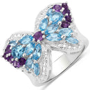 3.56 Carat Genuine Swiss Blue Topaz and Amethyst .925 Sterling Silver Ring-1
