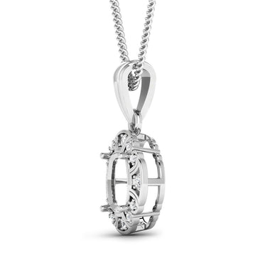 0.09 Carat Genuine White Diamond 14K White Gold Semi Mount Pendant - holds 8x8mm Cushion Gemstone - 0