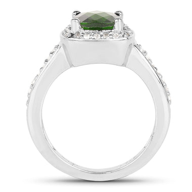 1.67 Carat Genuine Chrome Diopside & White Topaz .925 Sterling Silver Ring - 0