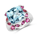 8.19 Carat Genuine Blue Topaz & Rhodolite .925 Sterling Silver Ring-1