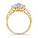 10K Yellow Gold 1/2 Cttw Round & Baguette Cut Diamond Pear Shaped Domed PavÃ© Cluster with Halo Cocktail Ring (J-K Color, I1-I2 Clarity) - Size 4-1/4-4