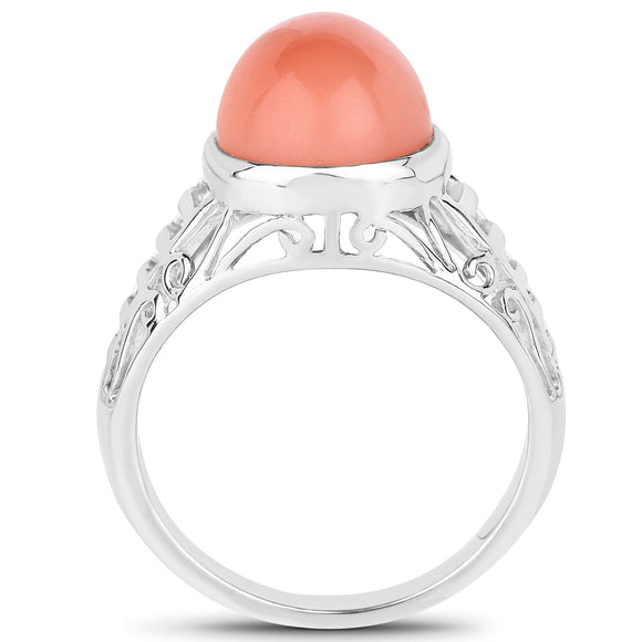 6.00 Carat Genuine Peach Moonstone .925 Sterling Silver Ring