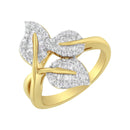 10k Yellow and White Gold 1/2 Cttw Baguette and Round Diamond Bypass Triple Leaf Ring (I-J Color, I1-I2 Clarity) - Size 7-3