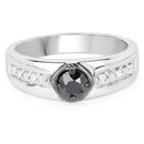 0.65 Carat Genuine Black Diamond and White Diamond .925 Sterling Silver Ring-3