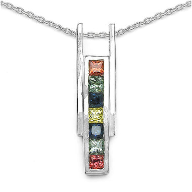 1.05 Carat Genuine Multi Sapphire .925 Sterling Silver Pendant