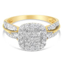 10K Yellow Gold 1.0 Cttw Diamond Composite Cushion-Shape Halo 3-Band-Look Engagement Ring (H-I Color, SI1-SI2 Clarity) - Size 6-1/4-2