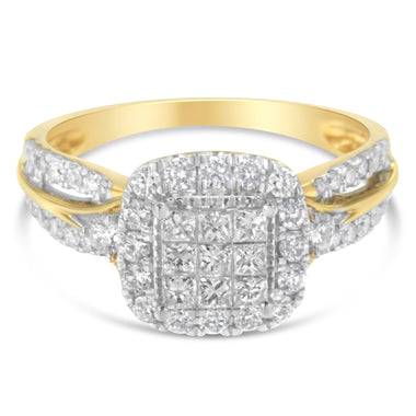 10K Yellow Gold 1.0 Cttw Diamond Composite Cushion-Shape Halo 3-Band-Look Engagement Ring (H-I Color, SI1-SI2 Clarity) - Size 6-1/4 - 0