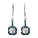 0.45 Carat Genuine Blue Diamond & White Diamond .925 Sterling Silver Earrings-1