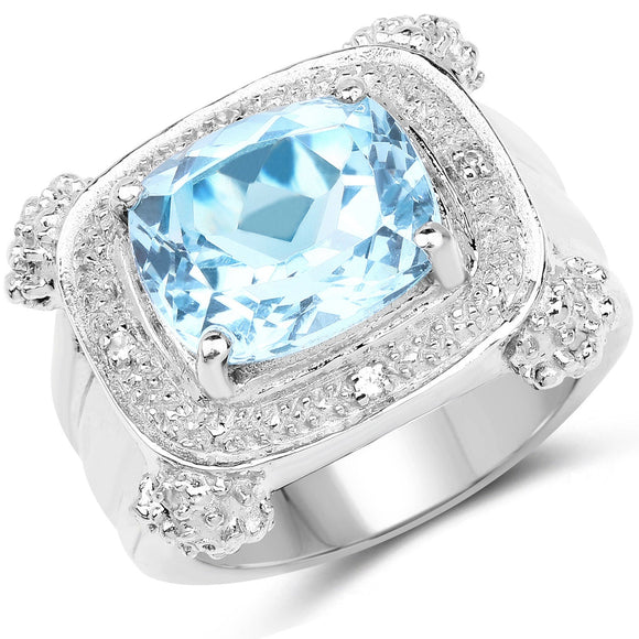 4.90 Carat Genuine Blue Topaz & White Topaz .925 Sterling Silver Ring