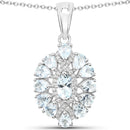1.89 Carat Genuine Aquamarine and White Topaz .925 Sterling Silver Pendant-1