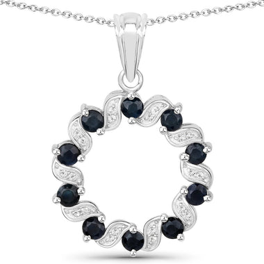 1.30 Carat Genuine Blue Sapphire and White Topaz .925 Sterling Silver Pendant - 0