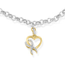 10K Yellow Gold 1/10 Cttw Diamond Awareness Ribbon & Heart Charm on 7" .925 Sterling Silver Rolo Bracelet (H-I Color, I1-I2 Clarity)-3