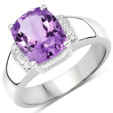 2.65 Carat Genuine  Amethyst and White Topaz .925 Sterling Silver Ring