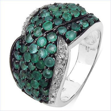 2.28 Carat Genuine Emerald & White Topaz .925 Sterling Silver Ring - 0